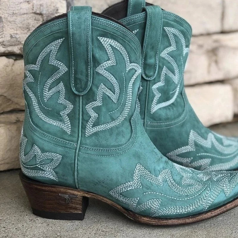 Women's Western Embroidered Cowgirl Boots – Snip Toe Block Heel Mid Calf