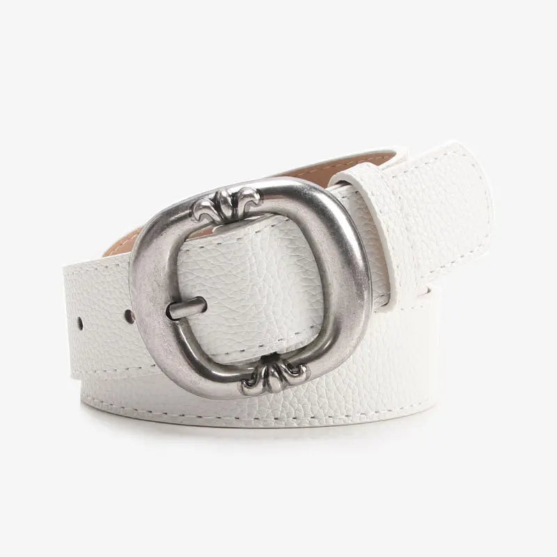 Women's Wide Faux Leather Belt – Oval Pin Buckle Pebbled Everyday Casual