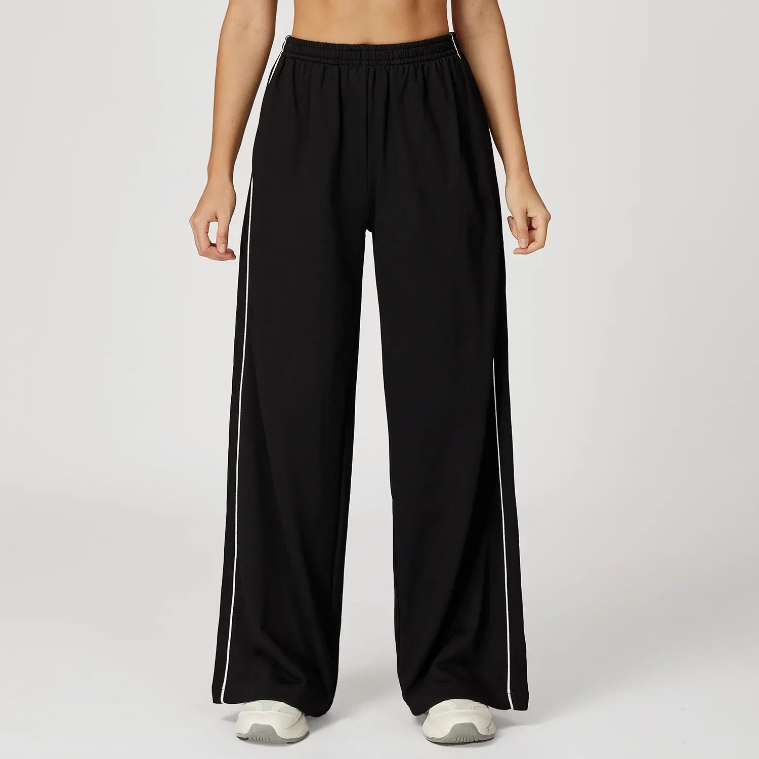 Women's Wide Leg Sweatpants – High Waist Drawstring Side Stripe Lounge Track
