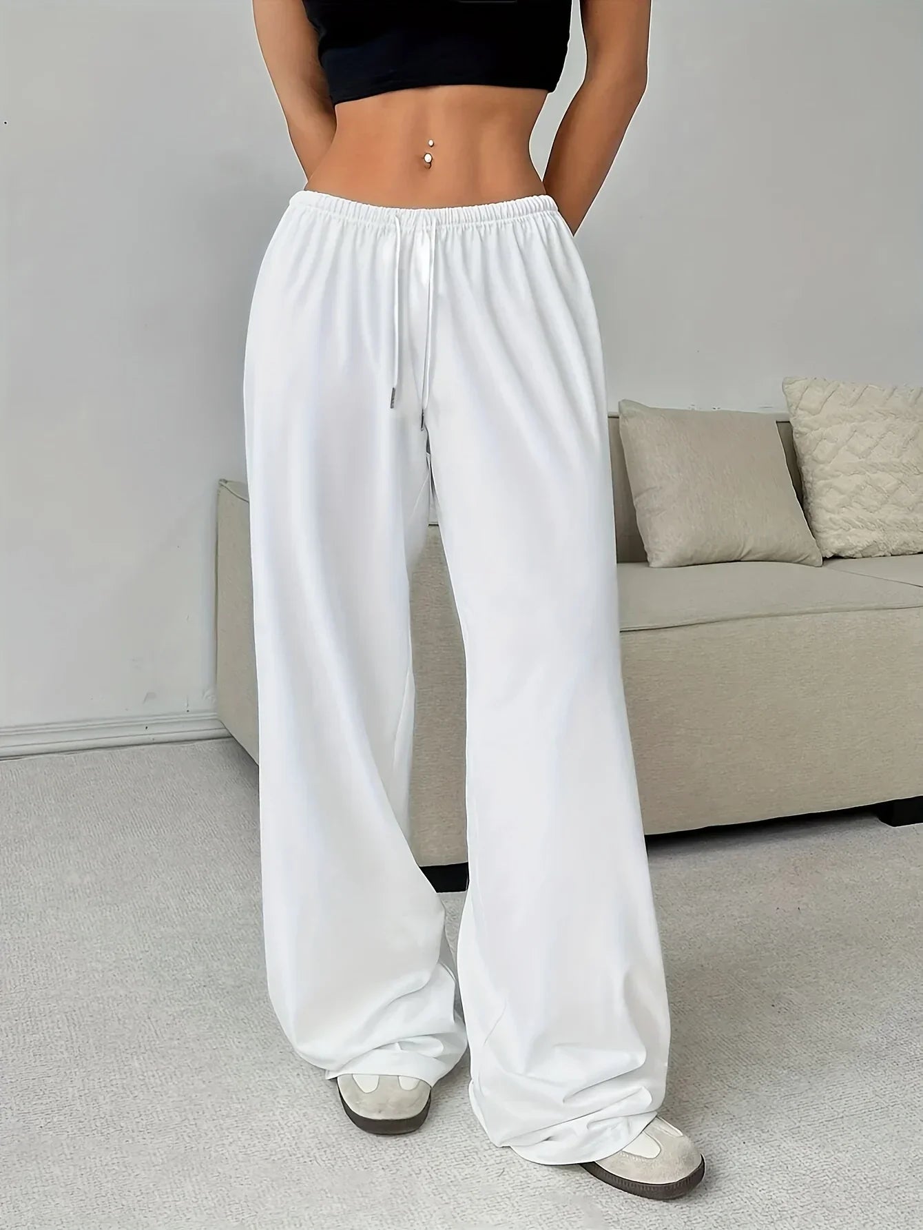 Women's Wide Leg Sweatpants – Low Rise Drawstring Open Hem Lounge Casual
