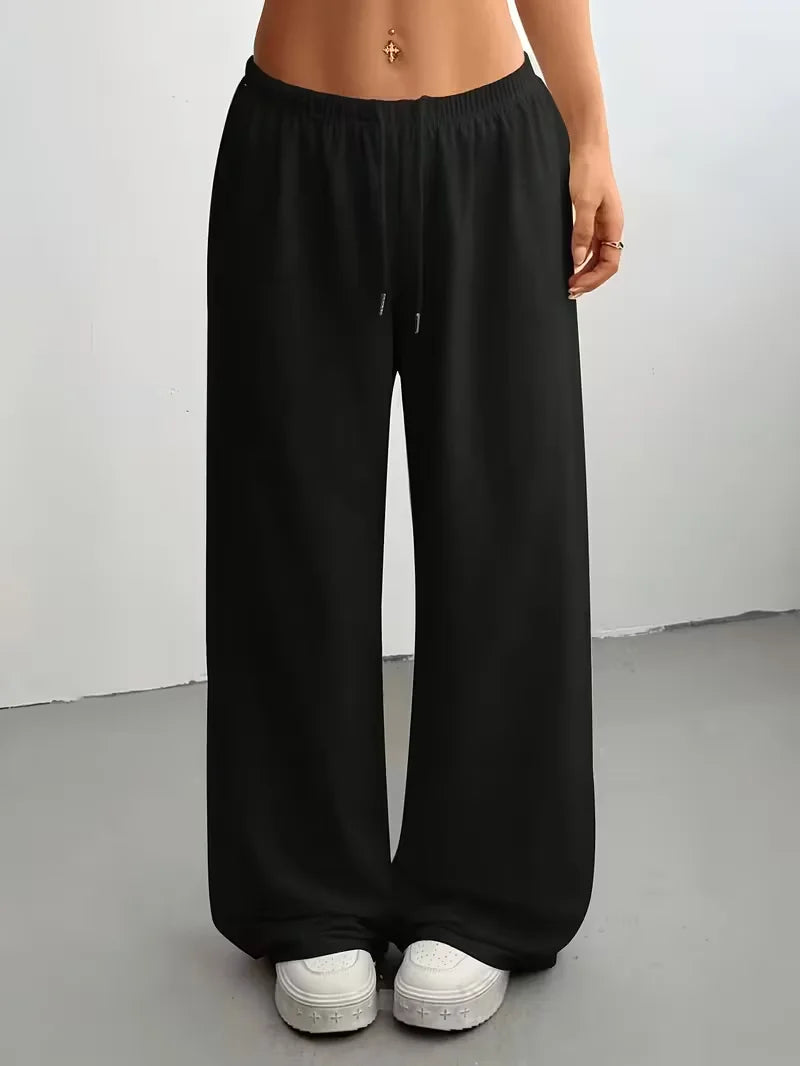 Women's Wide Leg Sweatpants – Low Rise Drawstring Open Hem Lounge Casual
