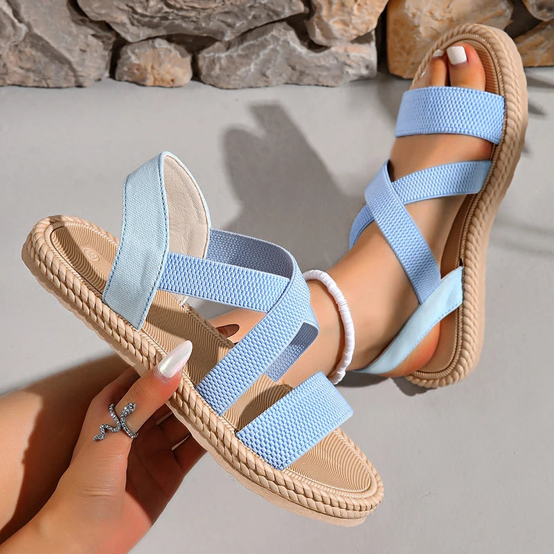 Women's Woven Cross Strap Sandals – Open Toe Rope Edge Platform Summer