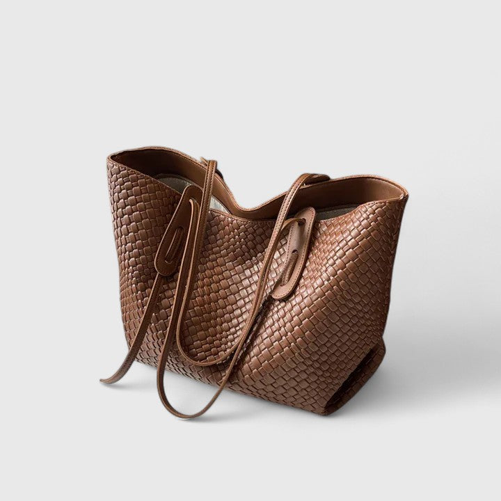 Women's Woven Texture Large Tote Bag – Basket Weave Double Strap Everyday Work