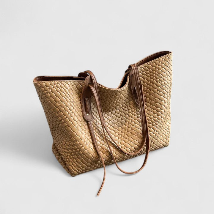 Women's Woven Texture Large Tote Bag – Basket Weave Double Strap Everyday Work