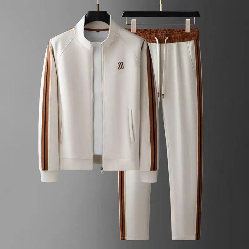 Men's 2 Piece Tracksuit Set – Zip Up Stand Collar Jogger Stripe Casual