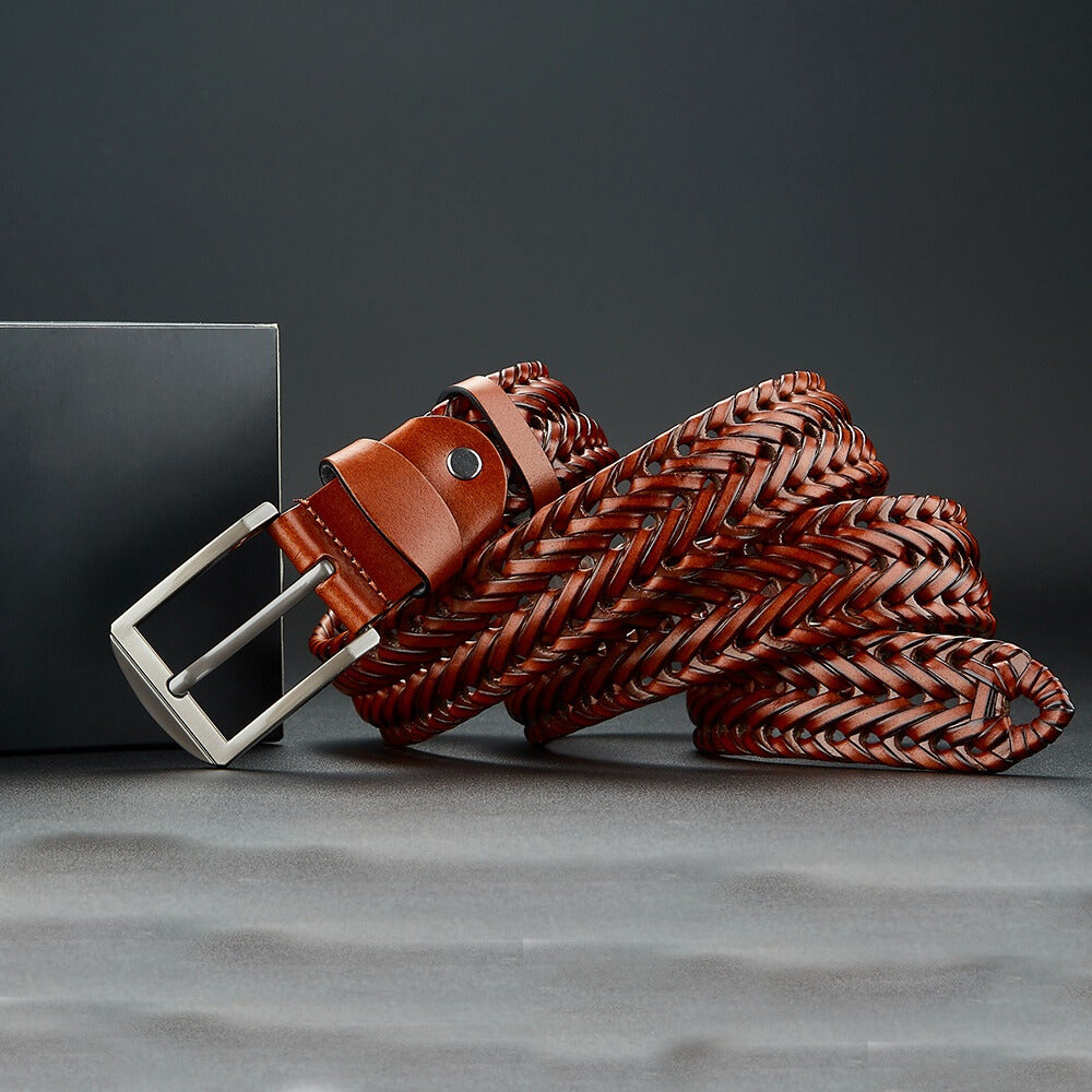 Men's Braided Belt – Rectangular Pin Buckle Woven Strap Smart Casual