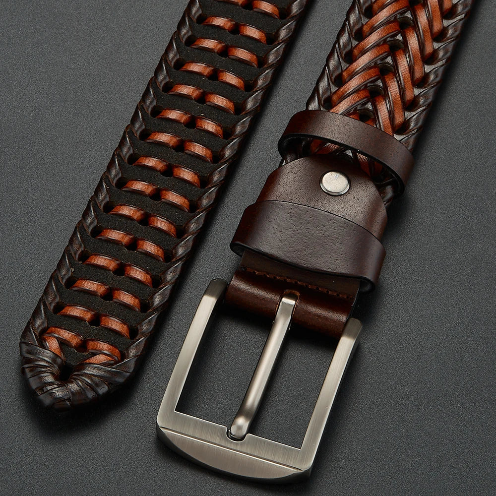 Men's Braided Belt – Rectangular Pin Buckle Woven Strap Smart Casual