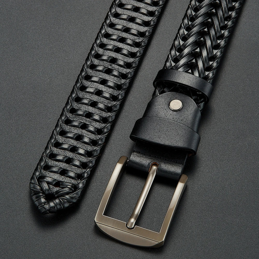 Men's Braided Belt – Rectangular Pin Buckle Woven Strap Smart Casual