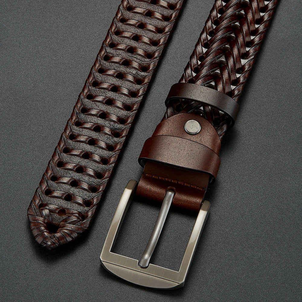 Men's Braided Belt – Rectangular Pin Buckle Woven Strap Smart Casual