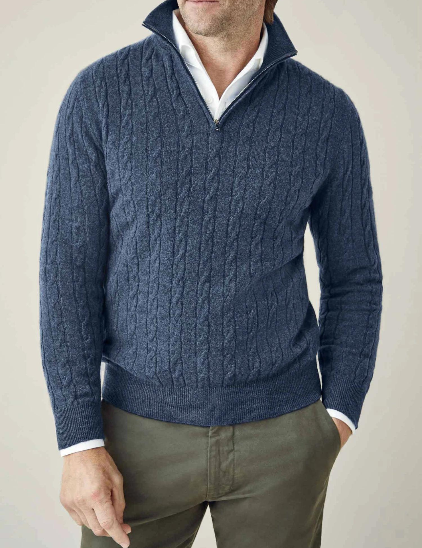 Men's Cable Knit Half Zip Stand Collar Sweater – Long Sleeve Smart Casual Wear