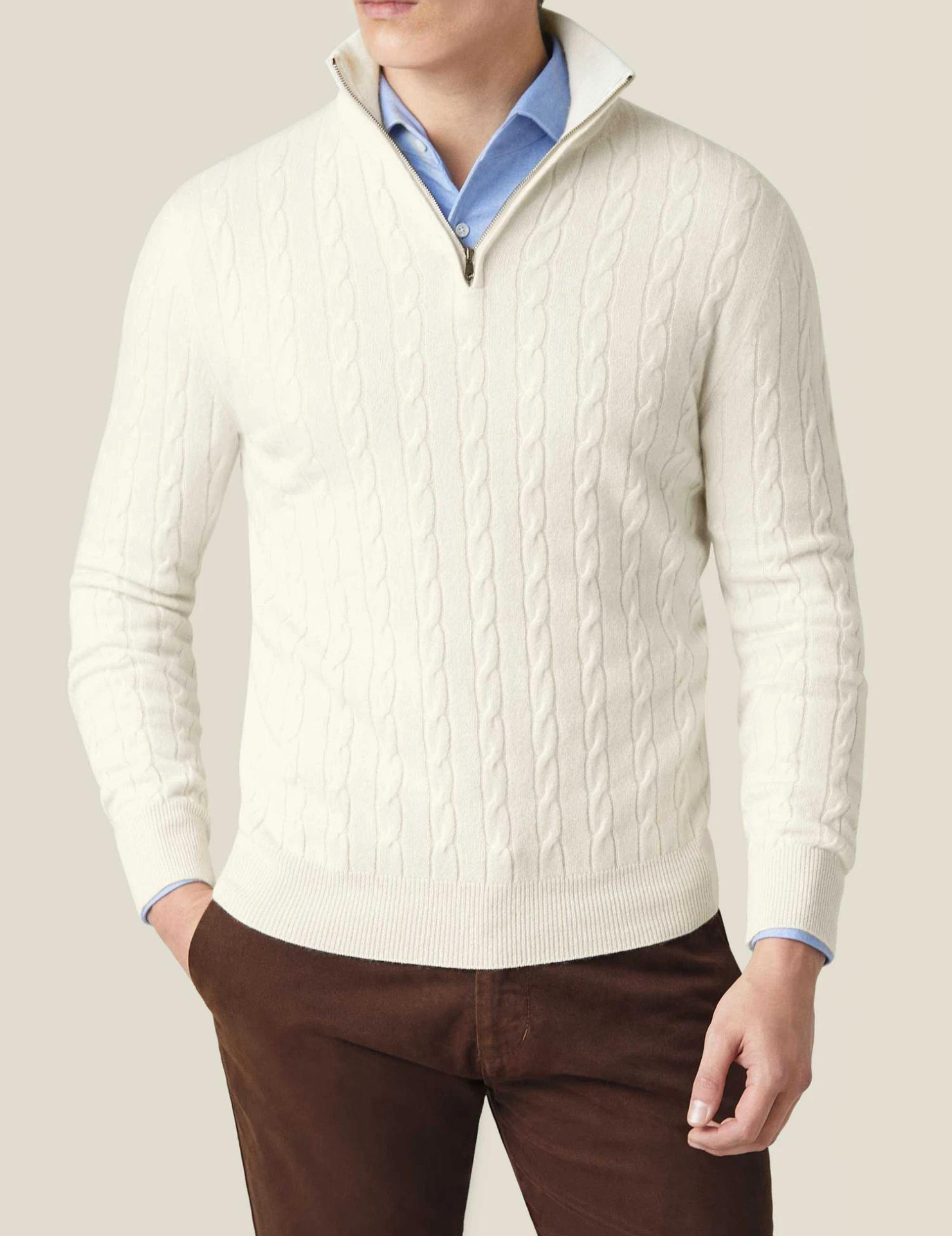 Men's Cable Knit Half Zip Stand Collar Sweater – Long Sleeve Smart Casual Wear