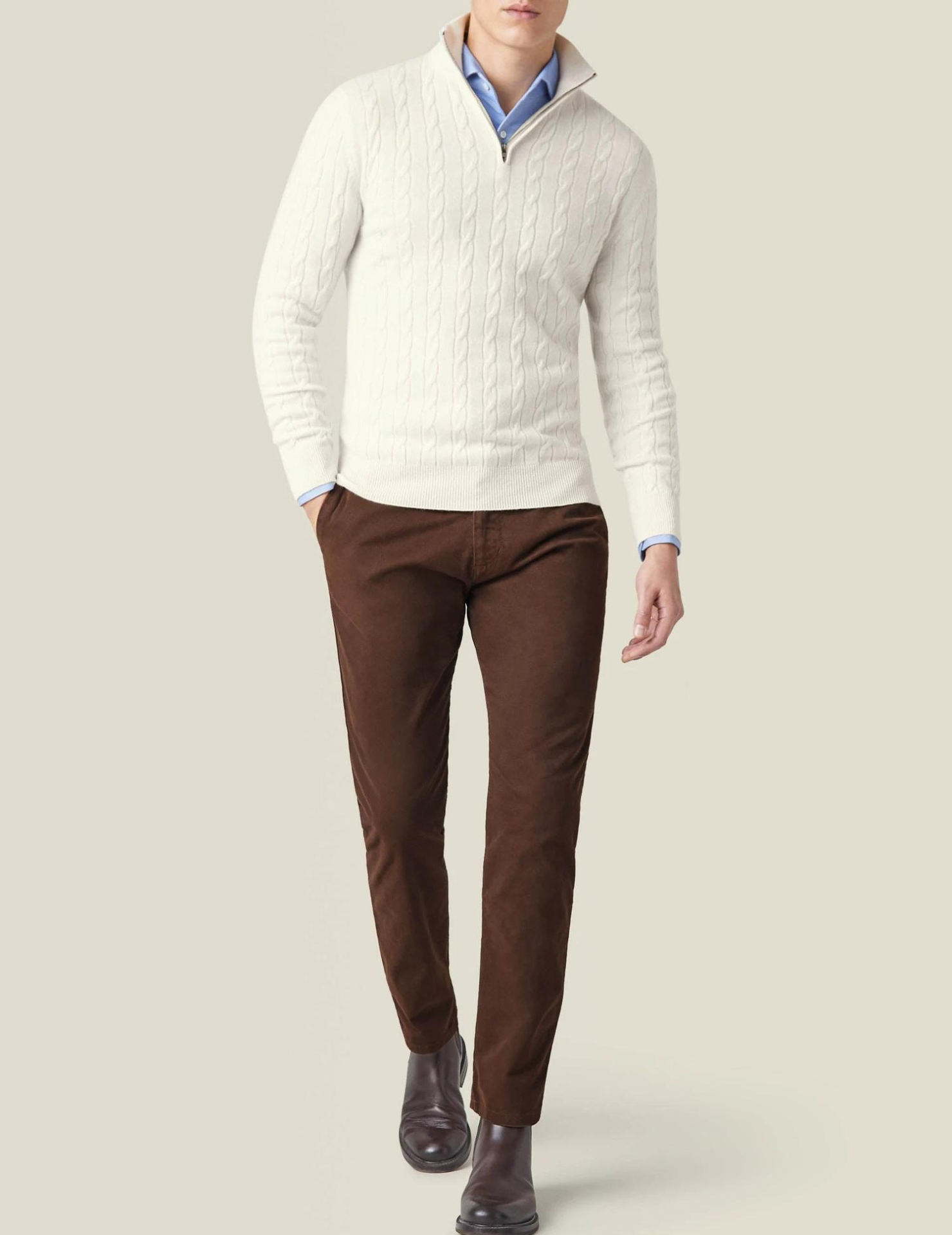 Men's Cable Knit Half Zip Stand Collar Sweater – Long Sleeve Smart Casual Wear