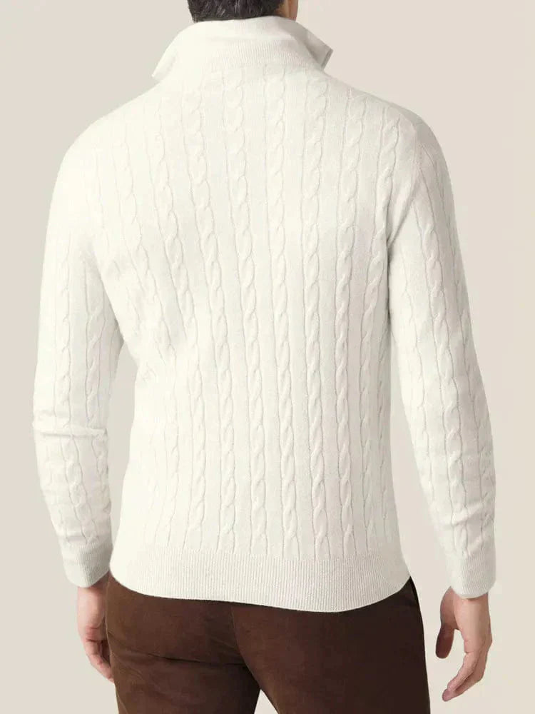 Men's Cable Knit Half Zip Stand Collar Sweater – Long Sleeve Smart Casual Wear