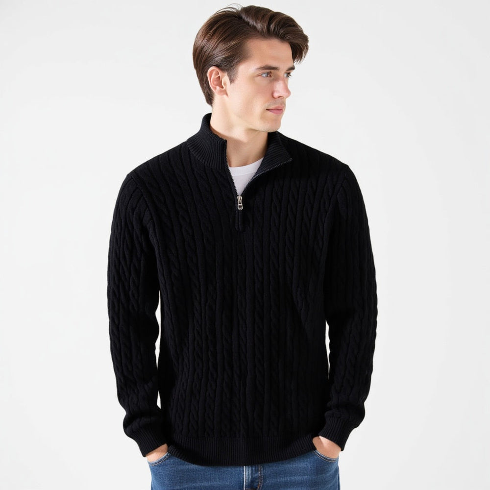 Men's Cable Knit Quarter Zip Sweater – Stand Collar Long Sleeve Casual Wear
