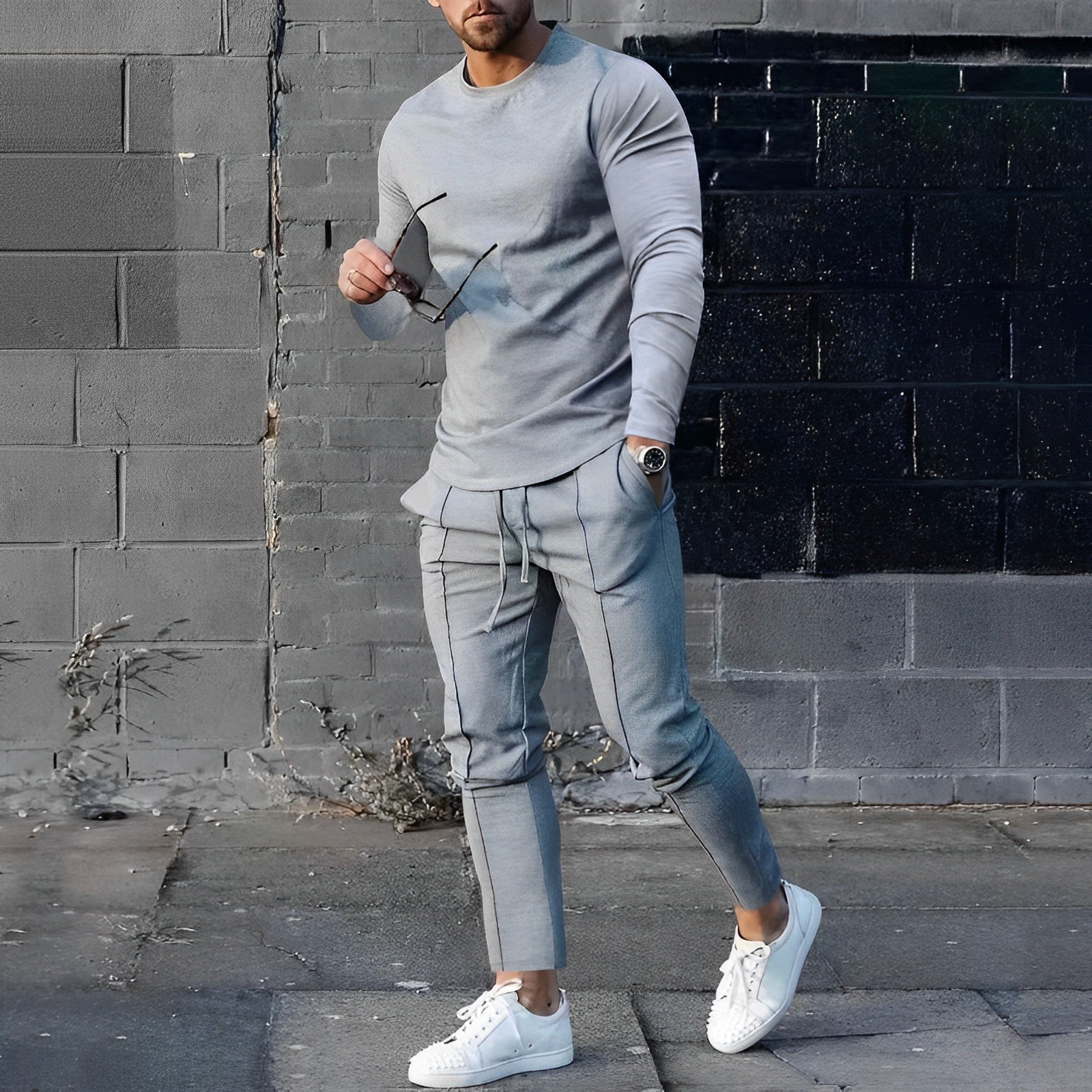 Men's Casual 2-Piece Lounge Set – Crew Neck Long Sleeve Drawstring Jogger