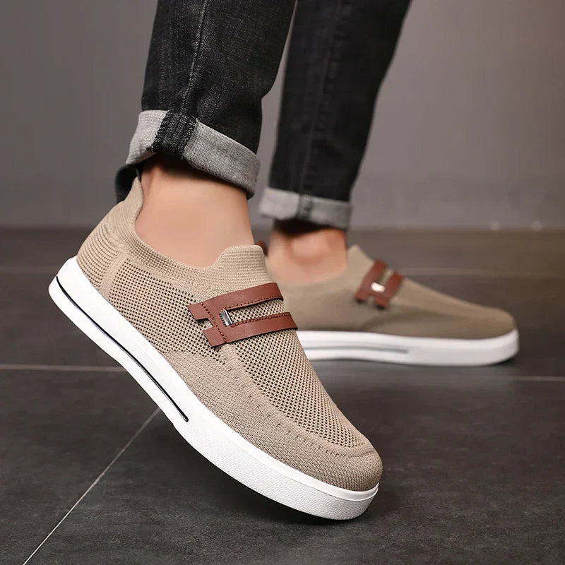 Men's Casual Knit Slip-On Loafers – Strap Detail Low Profile Everyday Shoes