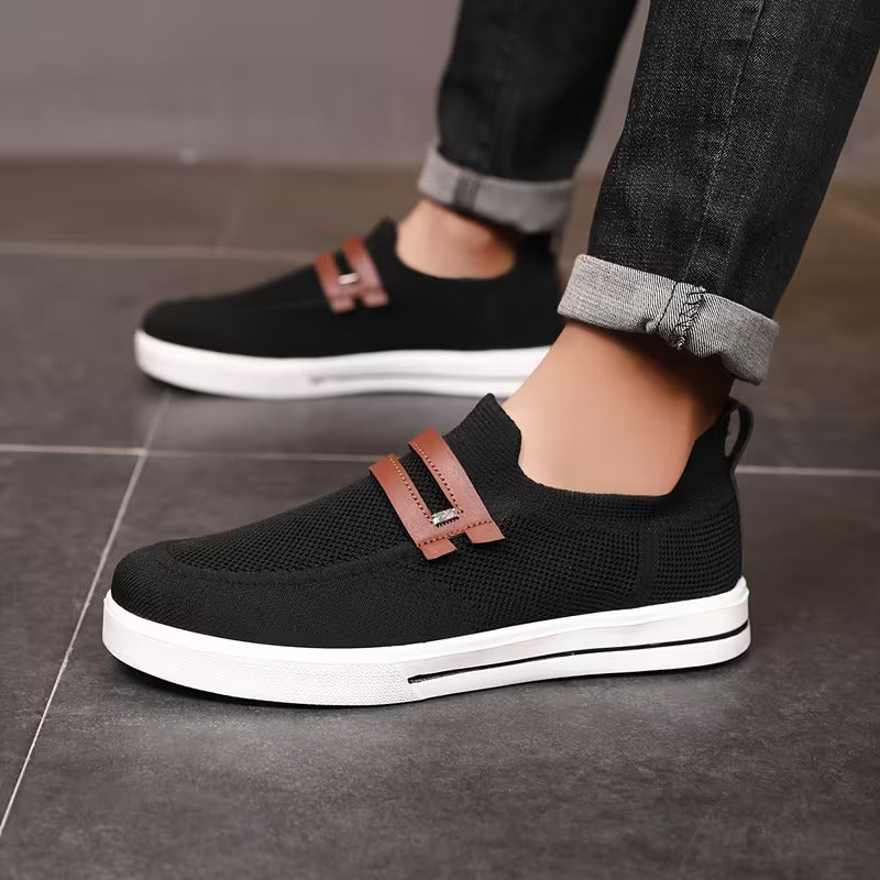Men's Casual Knit Slip-On Loafers – Strap Detail Low Profile Everyday Shoes