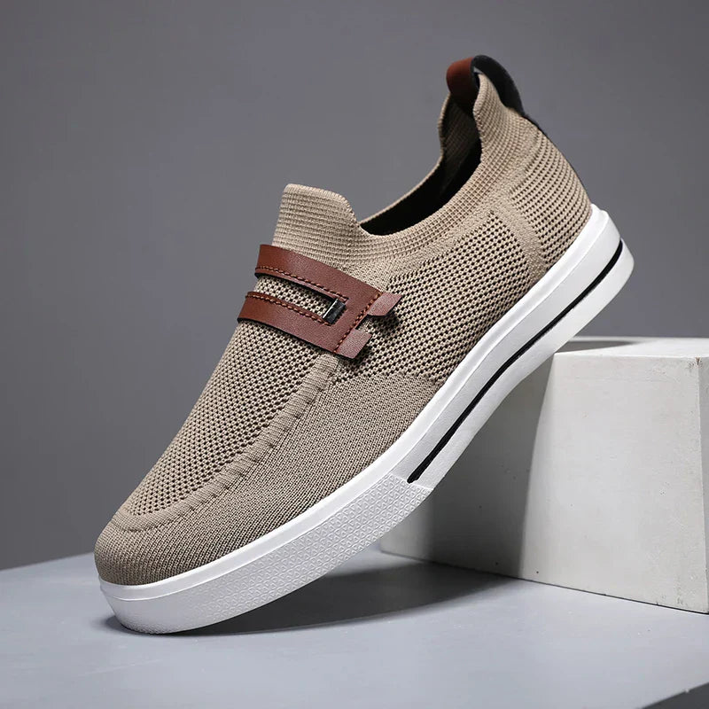 Men's Casual Knit Slip-On Loafers – Strap Detail Low Profile Everyday Shoes