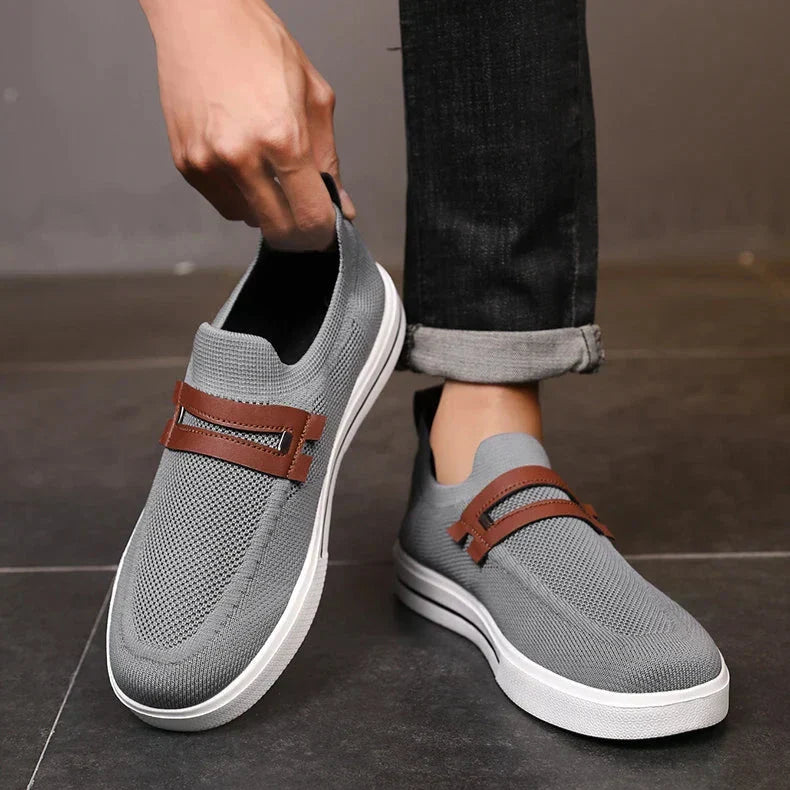 Men's Casual Knit Slip-On Loafers – Strap Detail Low Profile Everyday Shoes