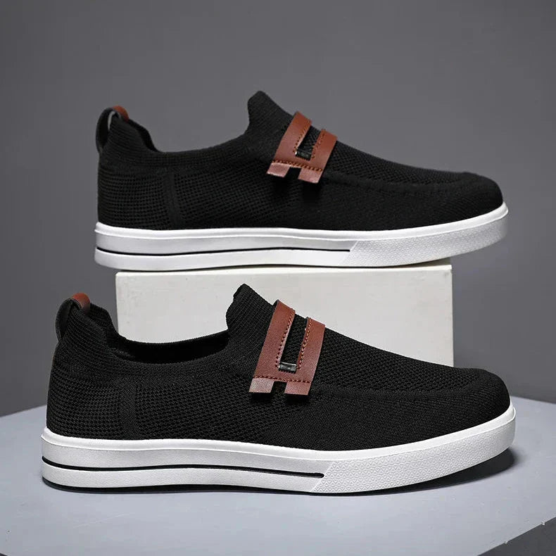 Men's Casual Knit Slip-On Loafers – Strap Detail Low Profile Everyday Shoes
