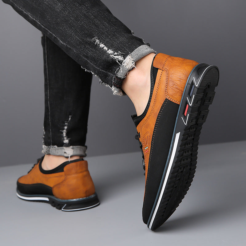 Men's Casual Lace-Up Low Top Shoes – Round Toe Stitched Panel Urban Walking