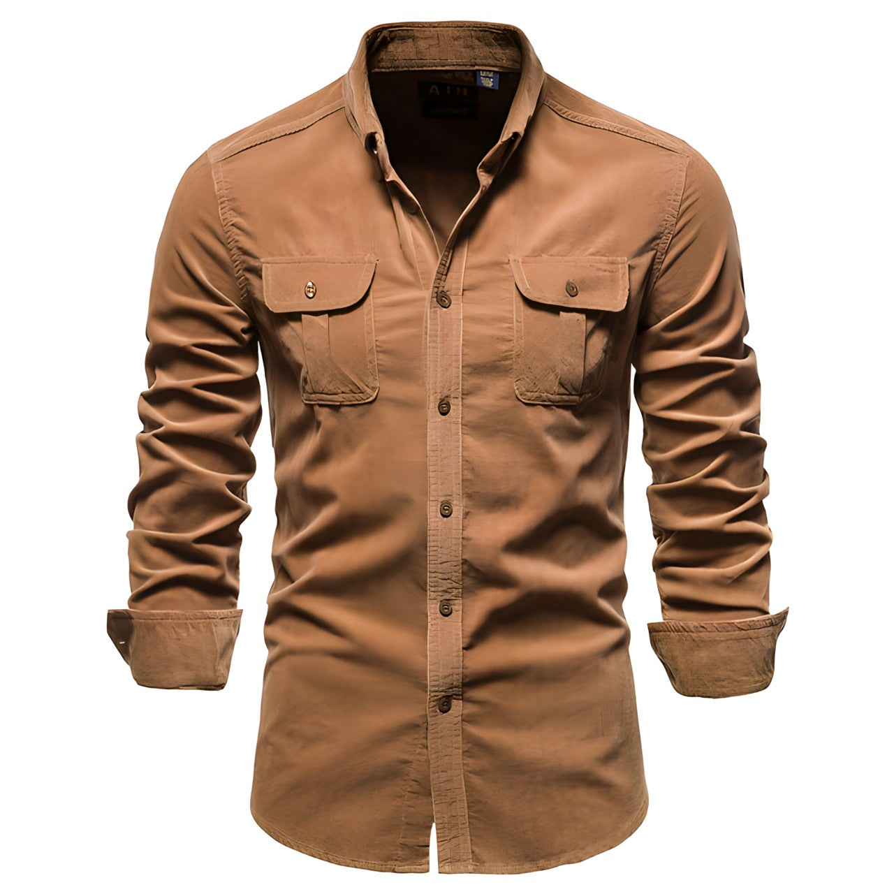 Men's Casual Long Sleeve Shirt – Dual Flap Chest Pocket Button Down Workwear