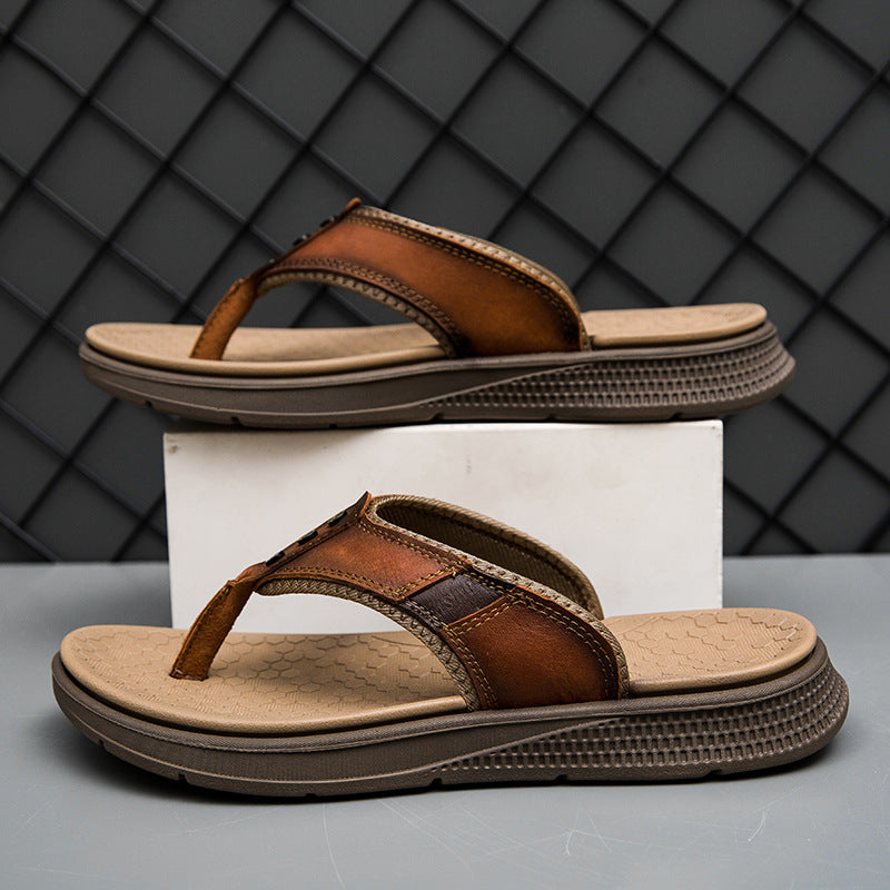 Men's Casual Open Toe Wide Strap Flip Flops – Thong Sandal Thick Platform Beach