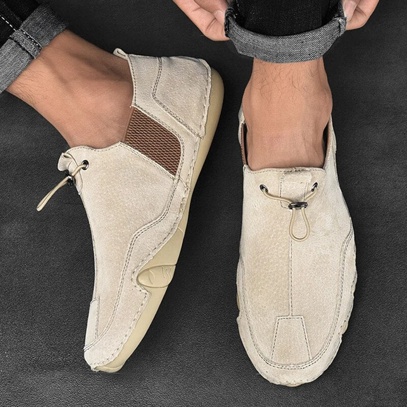 Men's Casual Suede Slip-On Loafer – Toggle Closure Mesh Panel Moccasin Shoe