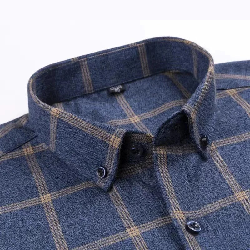 Men's Check Plaid Long Sleeve Shirt – Button Down Collar Chest Pocket Casual