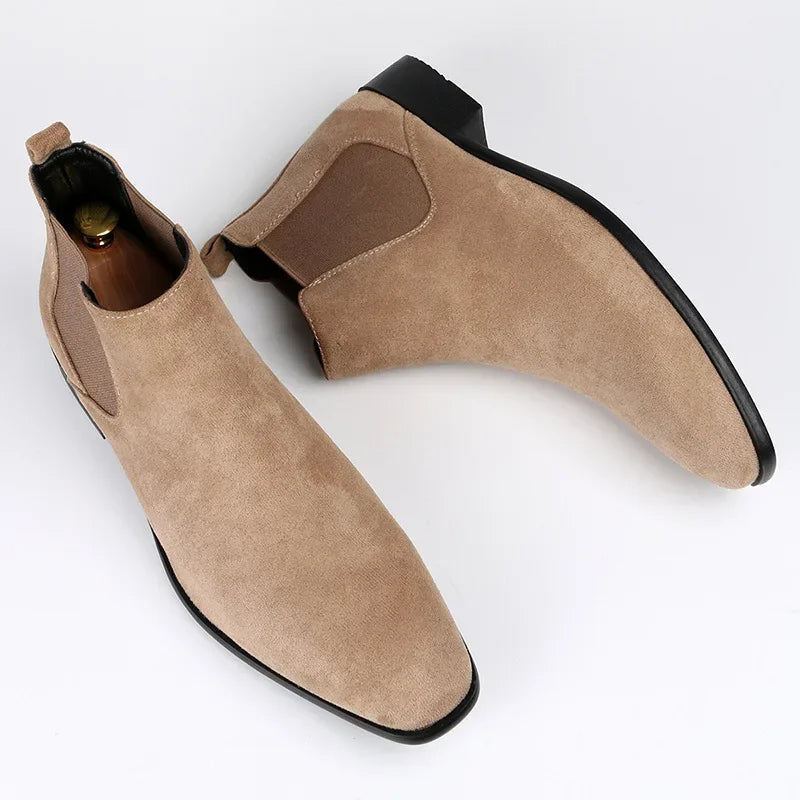 Men's Chelsea Ankle Boots – Slip-On Elastic Panel Low Heel Casual