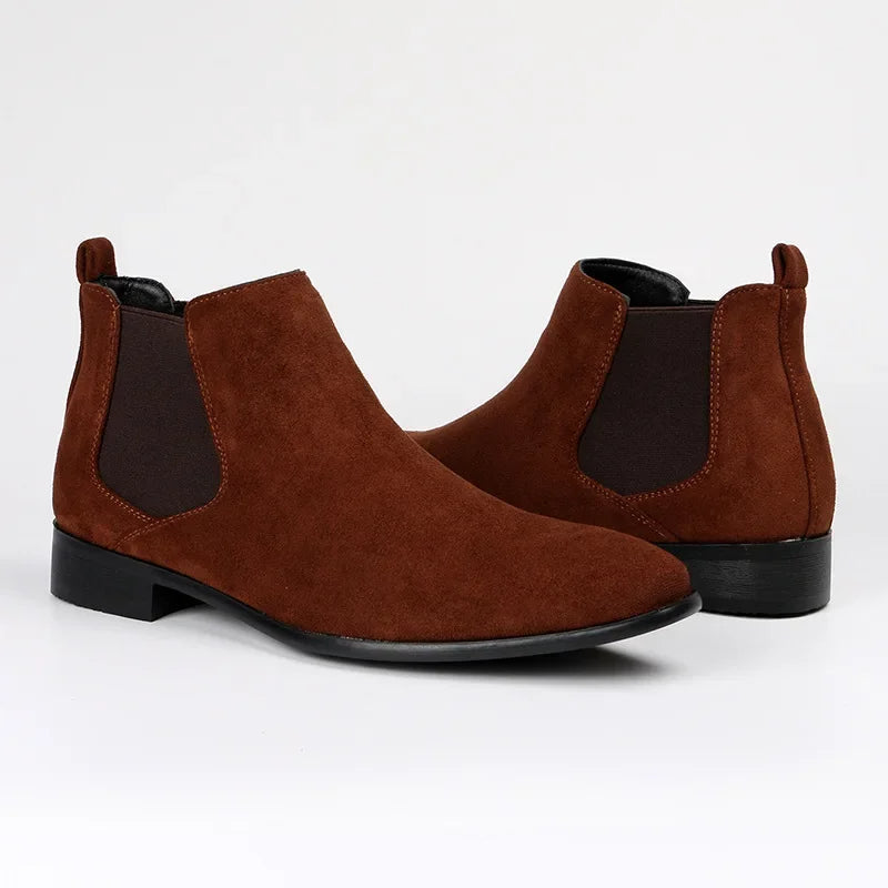 Men's Chelsea Ankle Boots – Slip-On Elastic Panel Low Heel Casual