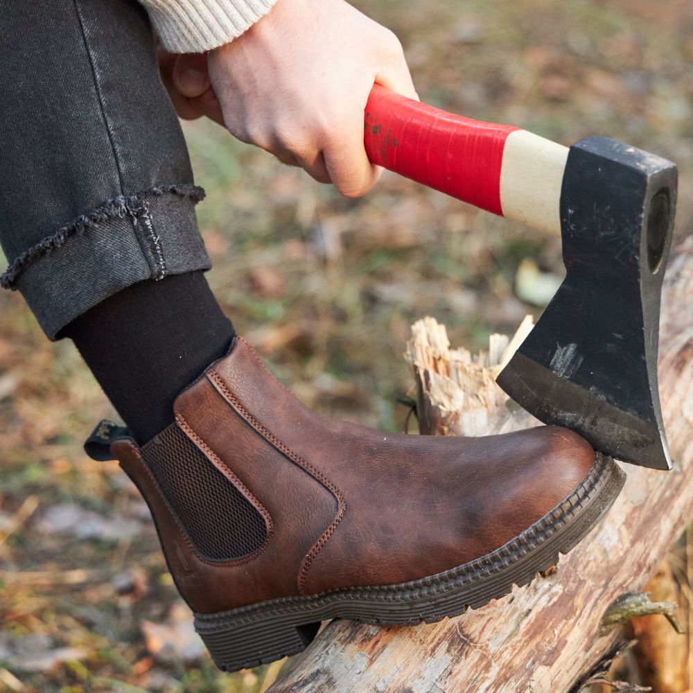 Men's Chelsea Slip On Work Boots – Elastic Side Panel Lug Sole Outdoor