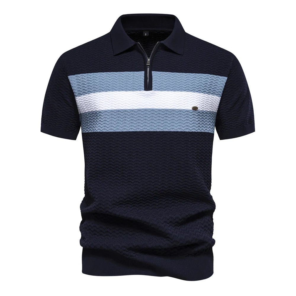 Men's Chevron Stripe Knit Polo – Quarter Zip Short Sleeve Golf Casual