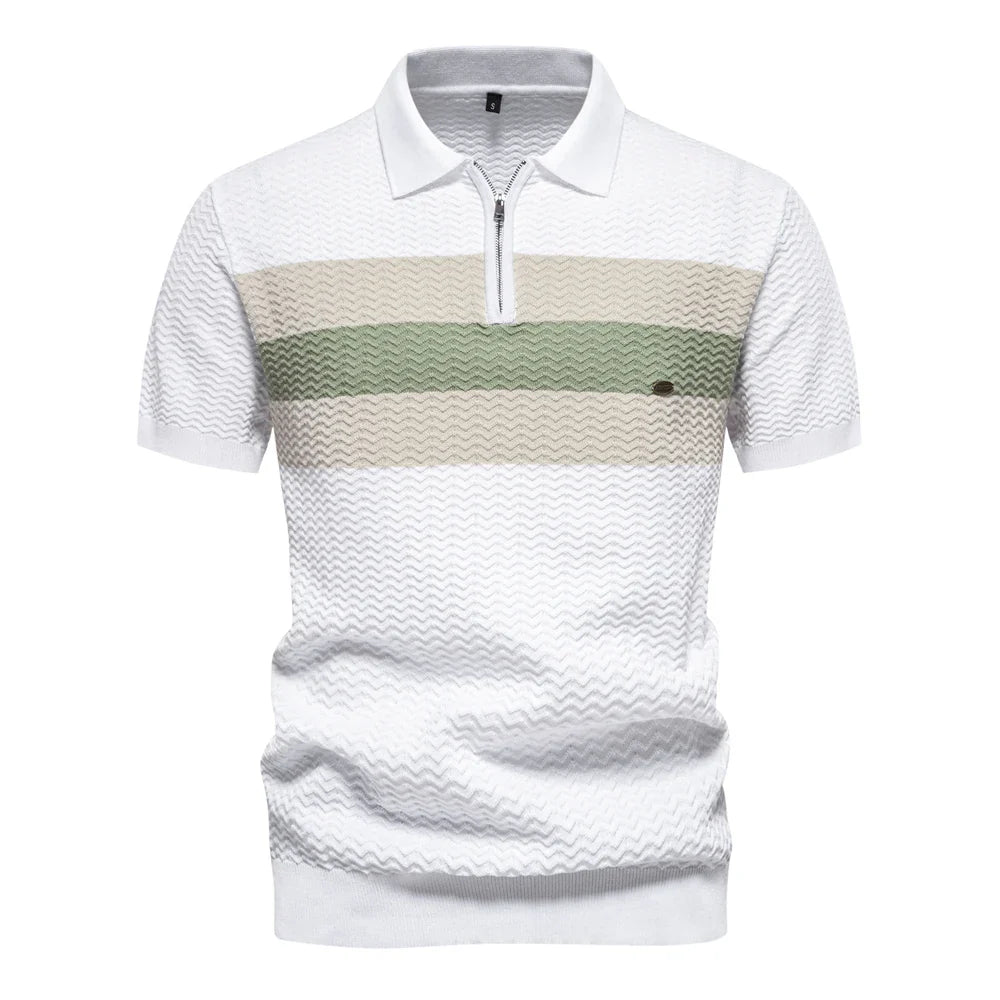 Men's Chevron Stripe Knit Polo – Quarter Zip Short Sleeve Golf Casual