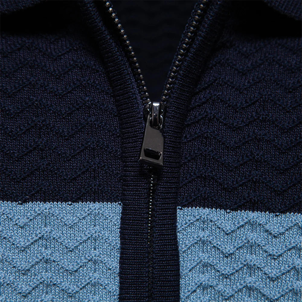 Men's Chevron Stripe Knit Polo – Quarter Zip Short Sleeve Golf Casual