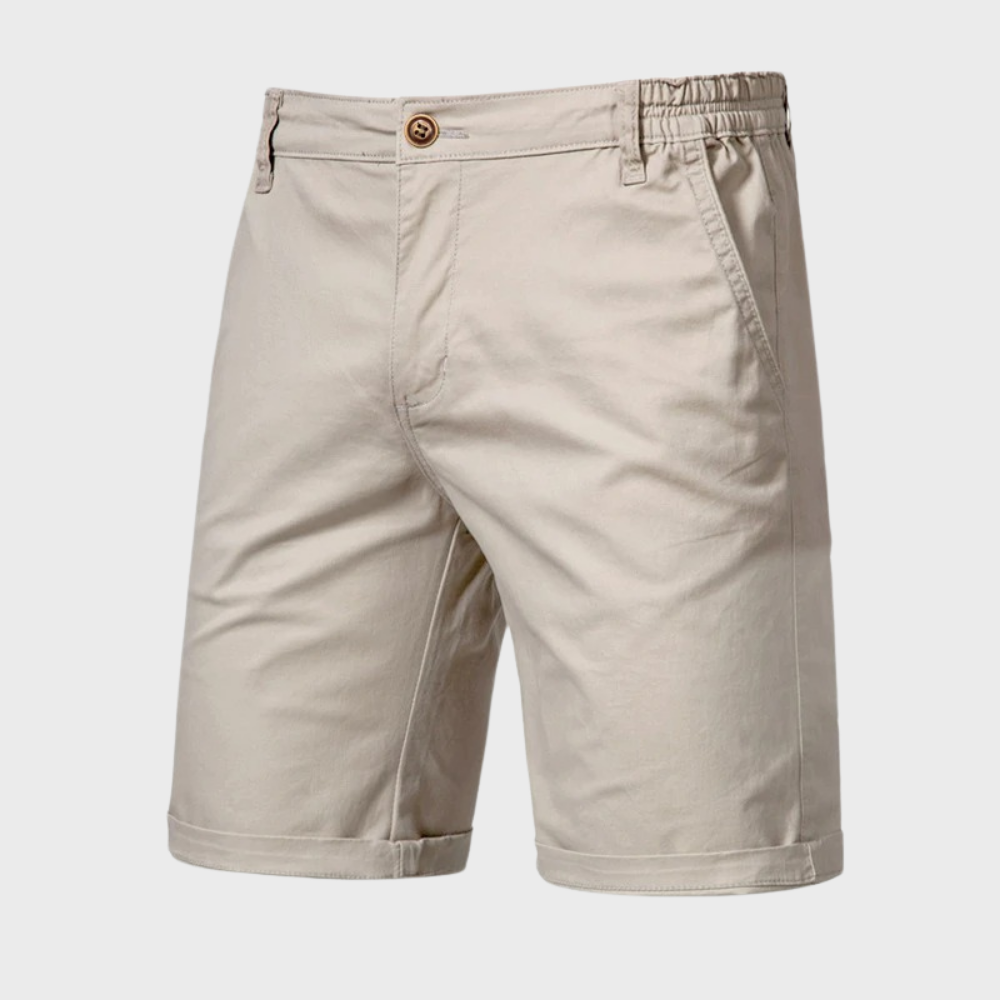 Men's Chino Shorts – Pull On Button Fly Back Pocket Mid Length Casual