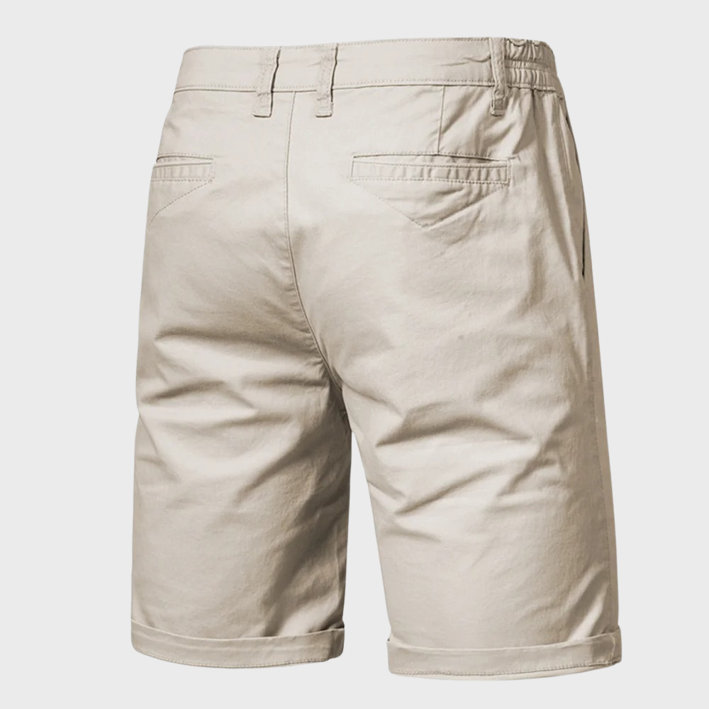 Men's Chino Shorts – Pull On Button Fly Back Pocket Mid Length Casual