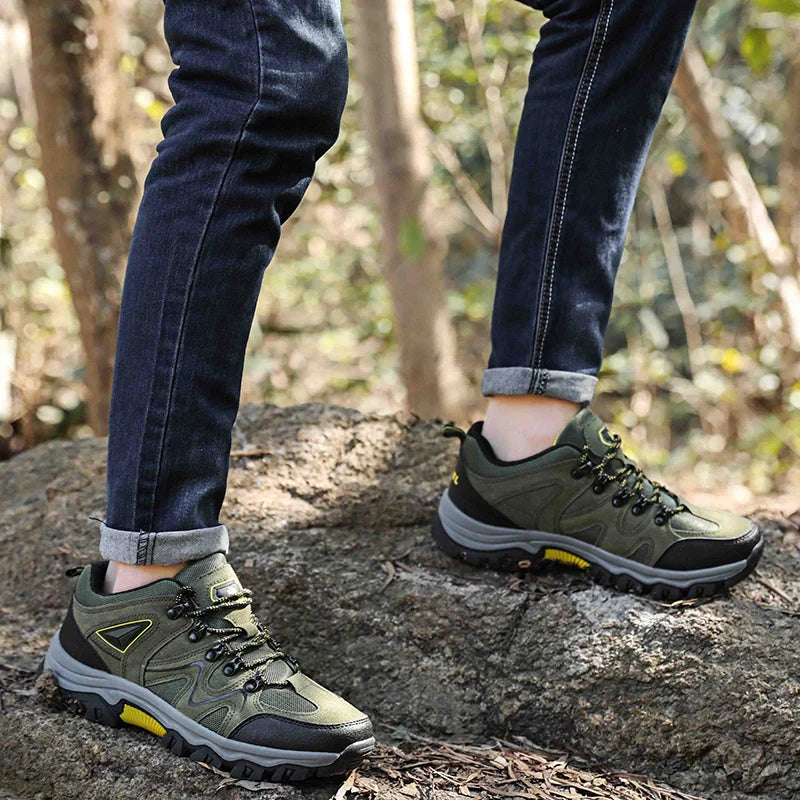 Men's Closed Toe Lace-Up Hiking Shoes – Low Cut Suede Mesh Outdoor Trail