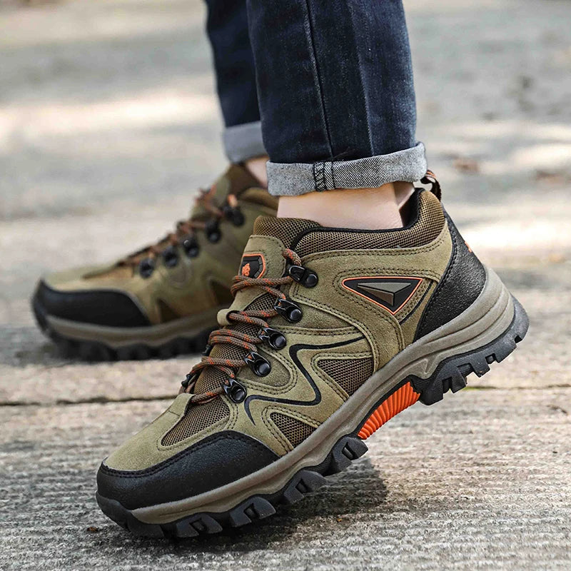 Men's Closed Toe Lace-Up Hiking Shoes – Low Cut Suede Mesh Outdoor Trail