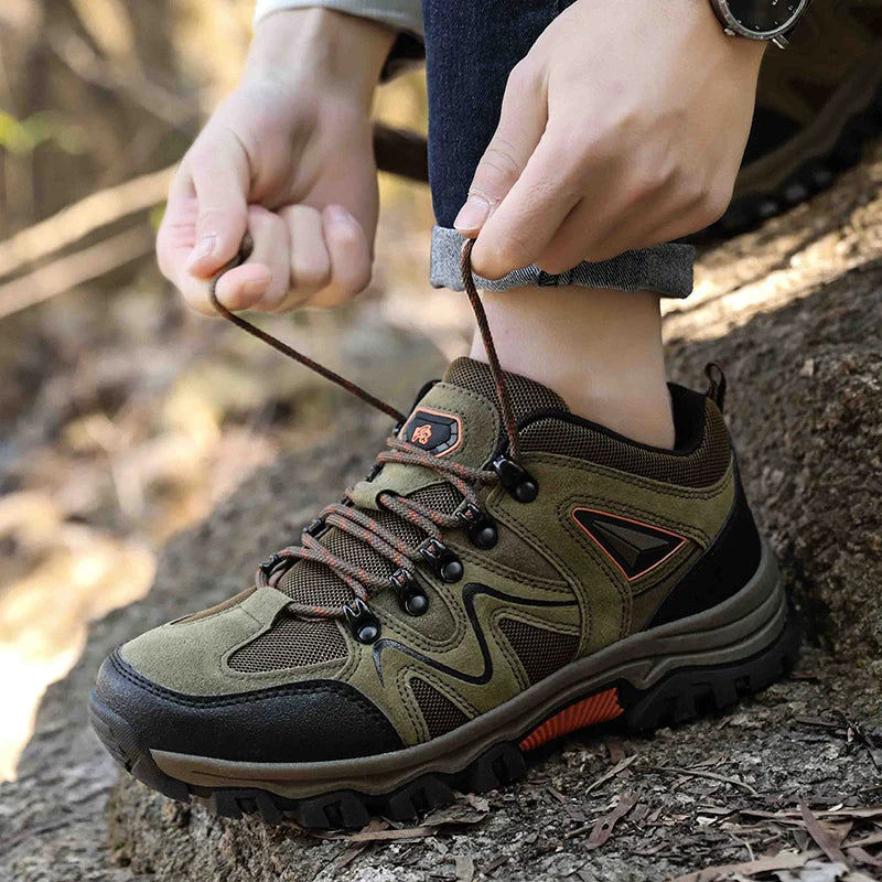 Men's Closed Toe Lace-Up Hiking Shoes – Low Cut Suede Mesh Outdoor Trail