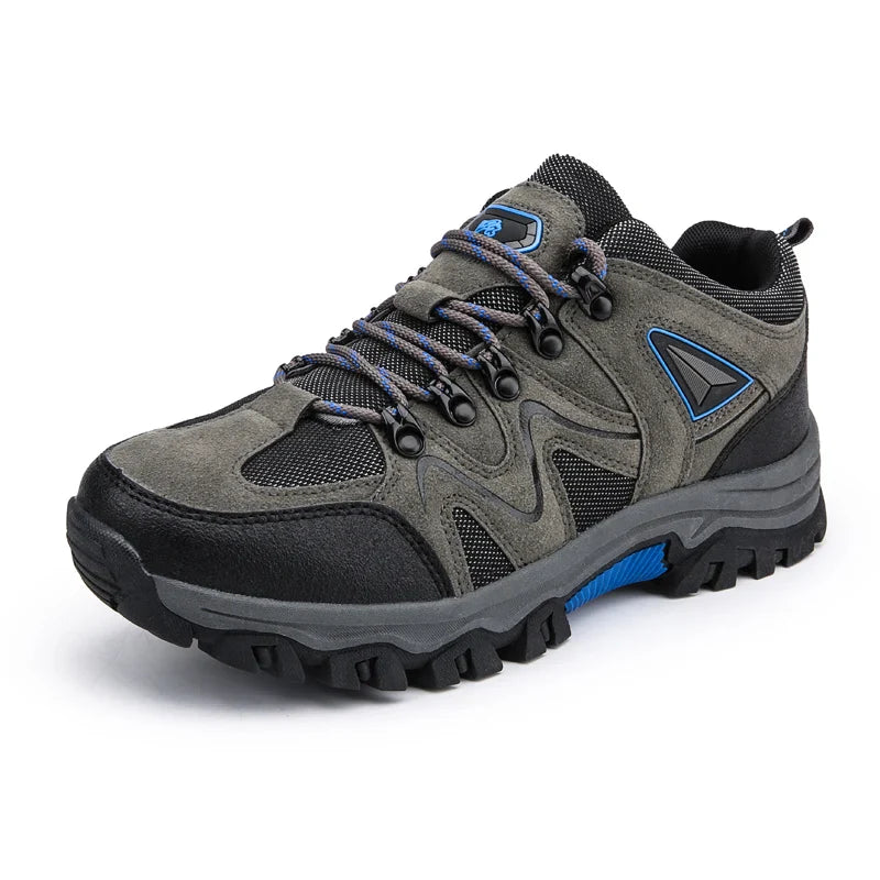 Men's Closed Toe Lace-Up Hiking Shoes – Low Cut Suede Mesh Outdoor Trail