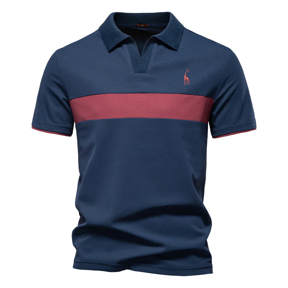 Men's Color Block Polo Shirt – Open Placket Embroidered Giraffe Golf