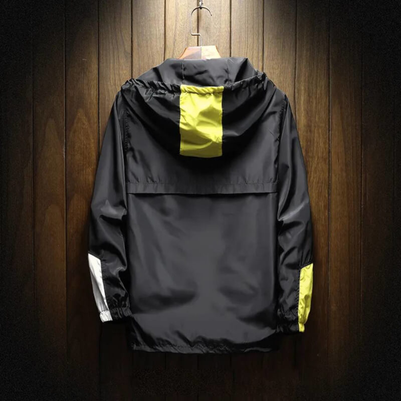 Men's Color Block Windbreaker Jacket – Hooded Half Zip Pullover Kangaroo Pocket