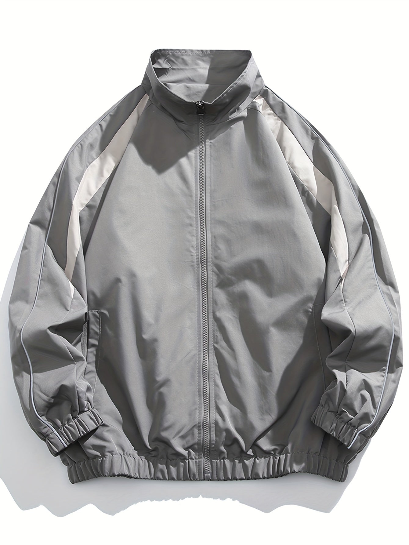 Men's Color Block Zip Front Windbreaker Jacket – Stand Collar Long Sleeve Outdoor Wear
