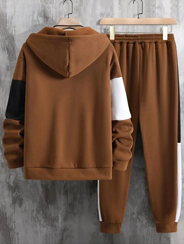 Men's Color Block Zip Up Hoodie and Jogger Pants – 2 Piece Tracksuit Set
