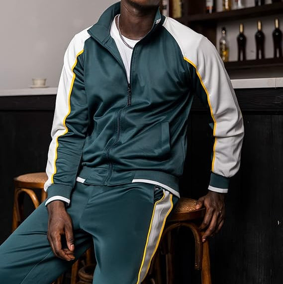 Men's Color Block Zip Up Tracksuit – Stand Collar Jacket Jogger Pants Set