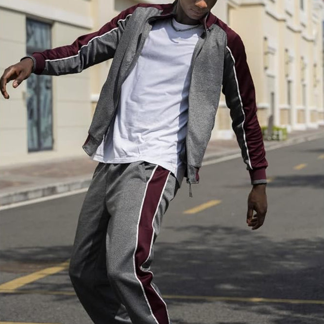 Men's Color Block Zip Up Tracksuit – Stand Collar Jacket Jogger Pants Set