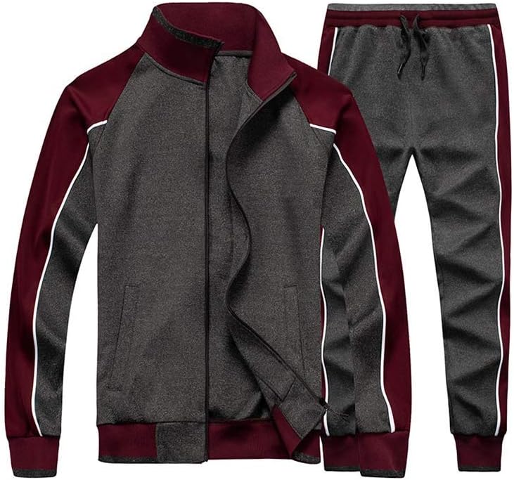 Men's Color Block Zip Up Tracksuit – Stand Collar Jacket Jogger Pants Set