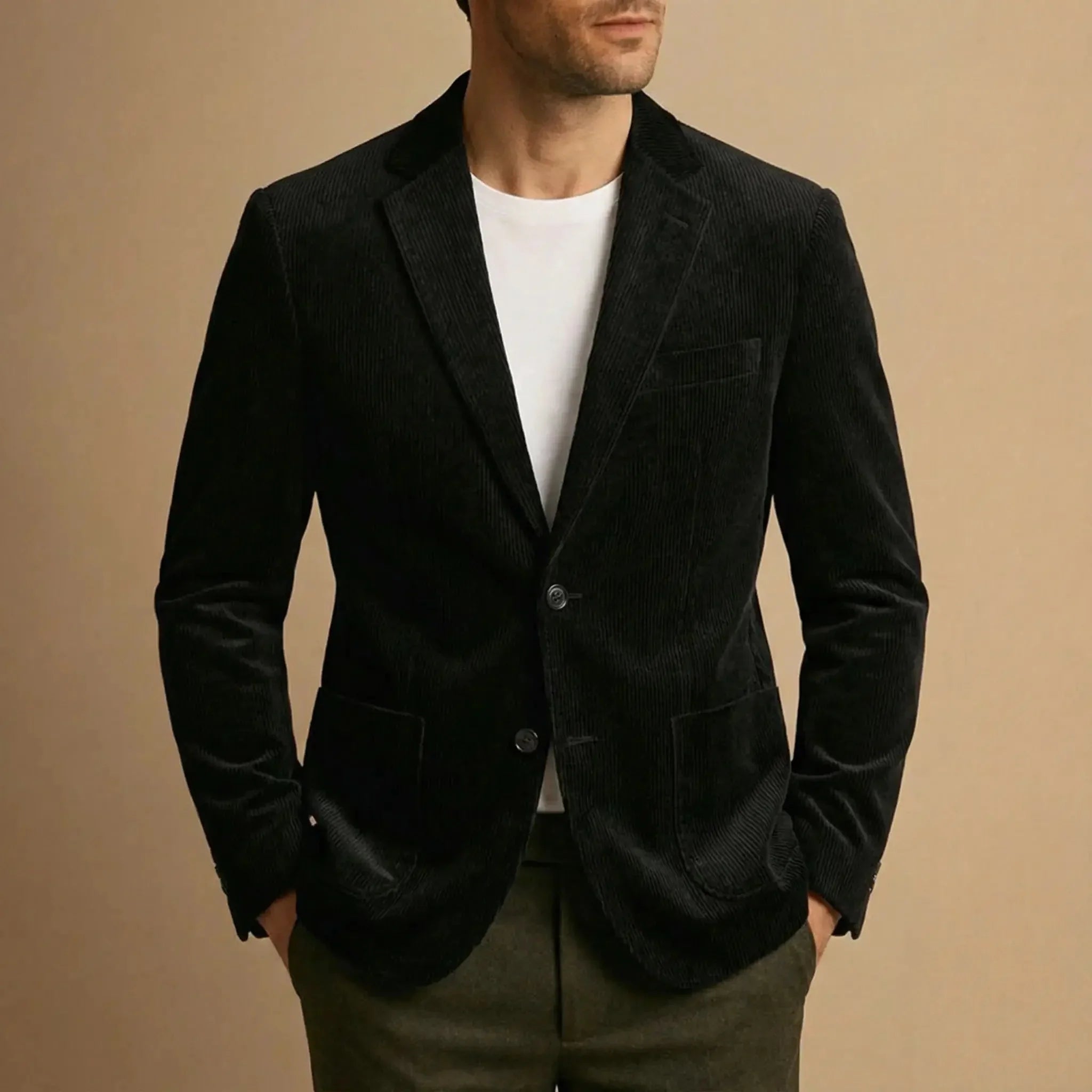 Men's Corduroy Blazer – Notch Lapel Two Button Patch Pocket Smart Casual
