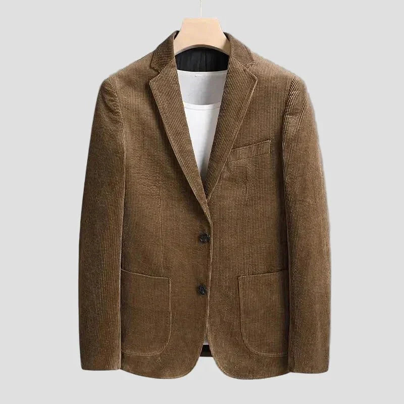 Men's Corduroy Blazer – Notch Lapel Two Button Patch Pocket Smart Casual